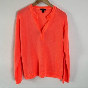 J Crew Neon Coral orange Linen Knit Sweater S Beach Cruise